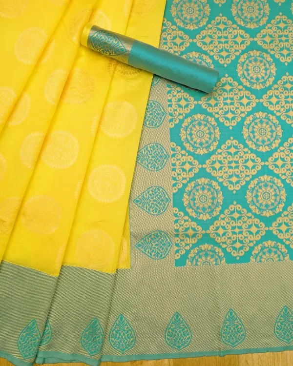 Yellow_Woven_Kanjivaram_Silk_Saree_with_Saree_Cover